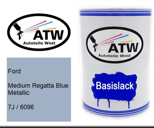 Ford, Medium Regatta Blue Metallic, 7J / 6096: 500ml Lackdose, von ATW Autoteile West.